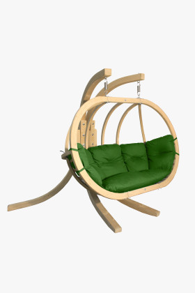 Tömör lucfenyő zöld hintaszék levehető párnával, kültéri